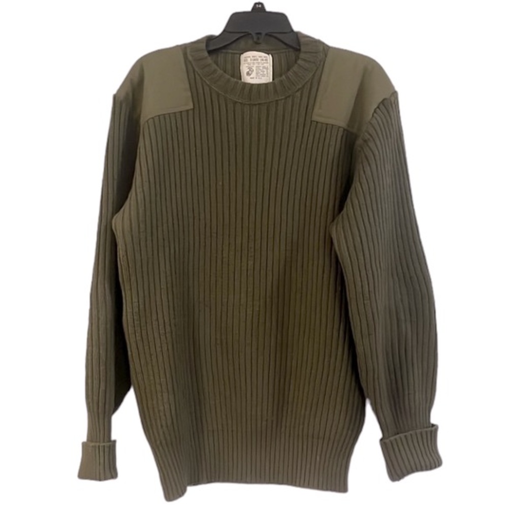 VINTAGE WOOL MILITARY ISSUE RIBBED CREW NECK SWEATER MADE IN USA GREEN SIZE XL